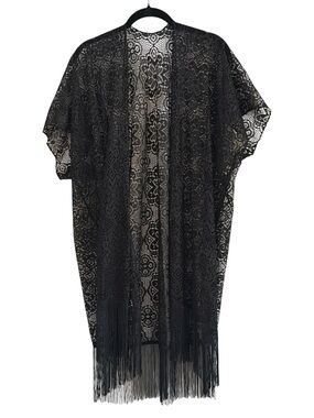 Black Lace Fringe Kimono NWT